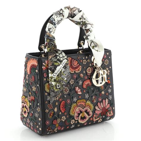 christian dior lady dior floral bag|christian dior xl black handbag.